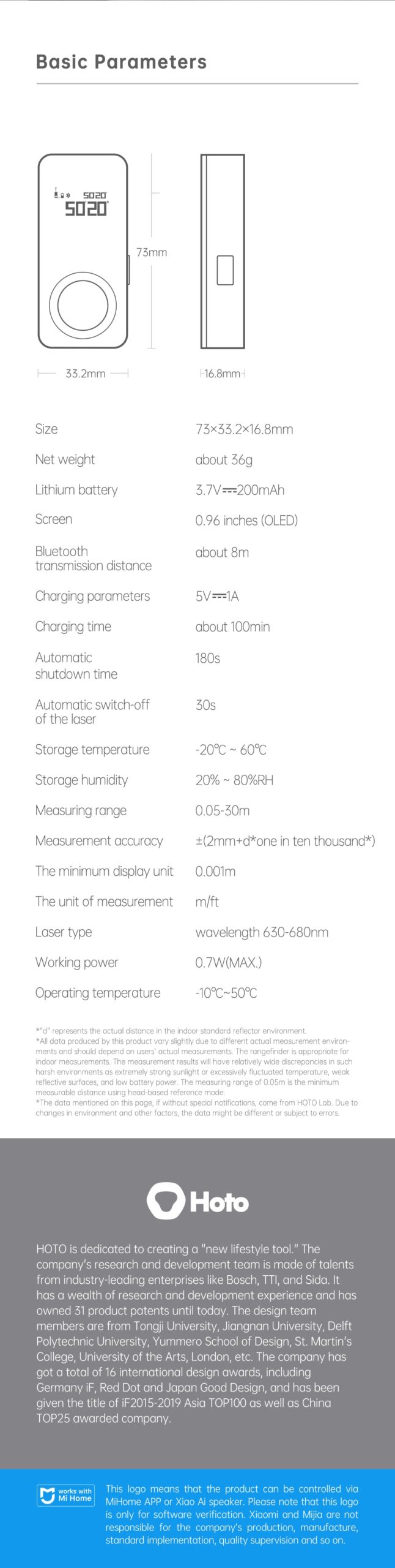 HOTO Laser Tape Measure, Smart Laser Rangefinder, Intelligent, 30M, OLED Display, Laser Distance Meter, Connect To Mobile Phone