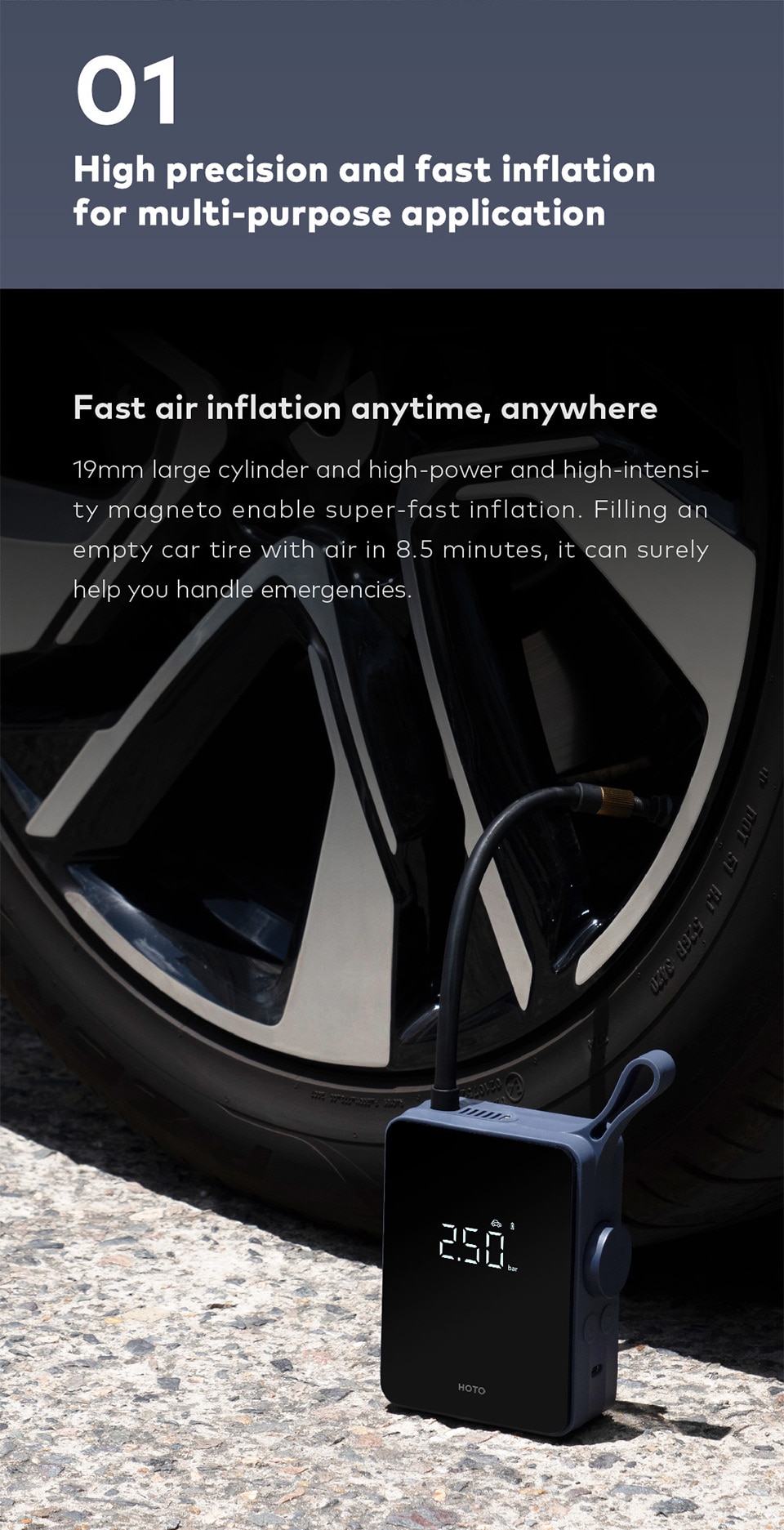 HOTO Smart Portable Air Compressor Electric Wireless LED Tyres Inflatable Air Pump Rechargeable Inflator For Car Bike Tyres
