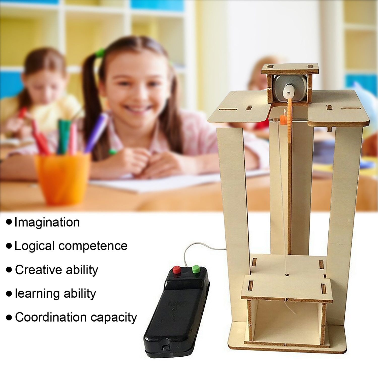 Kids Creative DIY Assembled Wooden Electric Plotter Kit Model Automatic Painting Drawing Robot Science Physics Experiment Toy