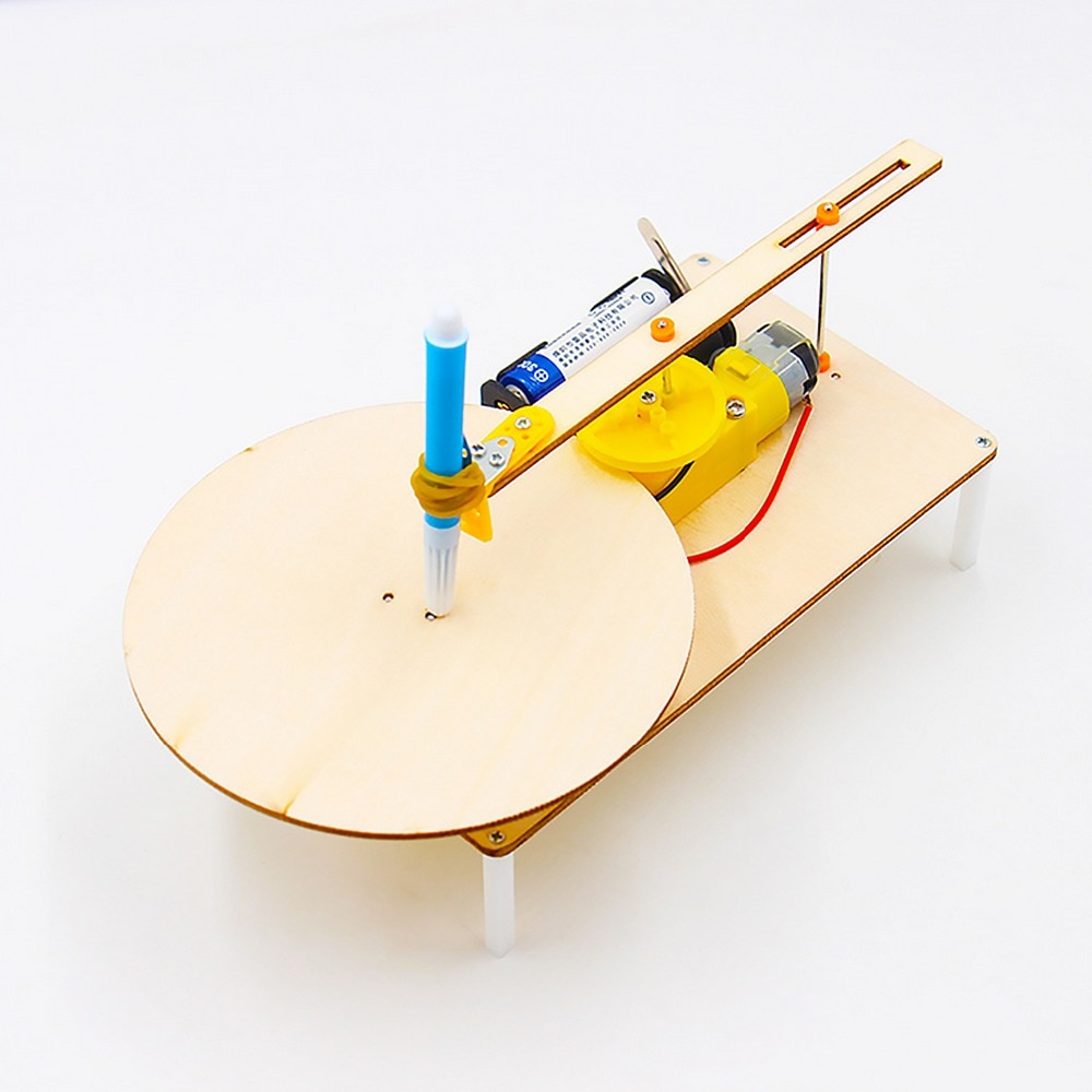 Kids Creative DIY Assembled Wooden Electric Plotter Kit Model Automatic Painting Drawing Robot Science Physics Experiment Toy